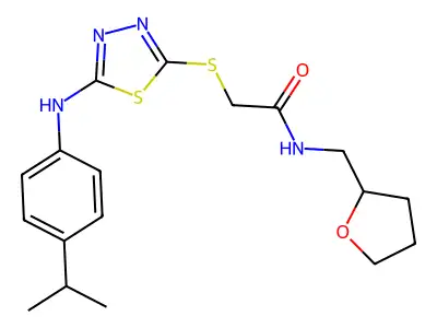 N-(oxolan-2-ylmethyl)-2-[[5-(4-propan-2-ylanilino)-1,3,4-thiadiazol-2-yl]sulfanyl]acetamide structure