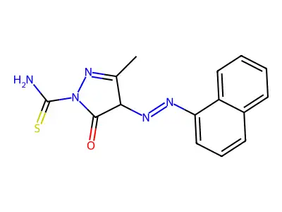 3-methyl-4-(1-naphthyldiazenyl)-5-oxo-4,5-dihydro-1H-pyrazole-1-carbothioamide structure