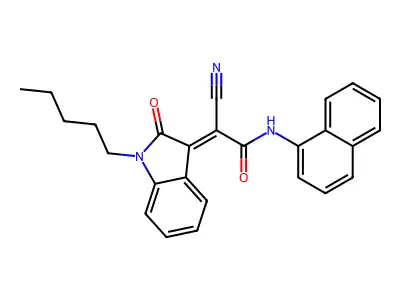 (2E)-2-cyano-N-naphthalen-1-yl-2-(2-oxo-1-pentylindol-3-ylidene)acetamide structure