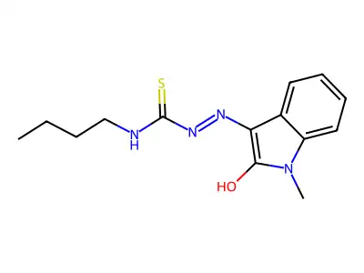 3-butyl-1-[(1-methyl-2-oxo-2,3-dihydro-1H-indol-3-ylidene)amino]thiourea structure
