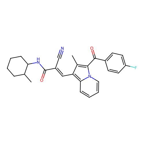 (E)-2-cyano-3-[3-(4-fluorobenzoyl)-2-methylindolizin-1-yl]-N-(2-methylcyclohexyl)prop-2-enamide structure