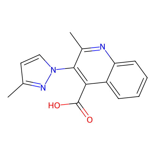 2-methyl-3-(3-methyl-1H-pyrazol-1-yl)quinoline-4-carboxylic acid structure