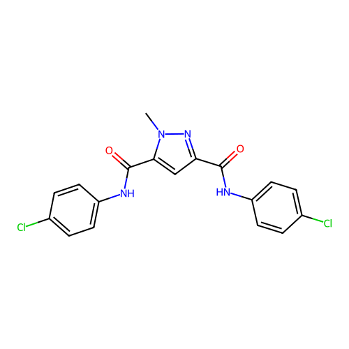 N,N'-bis(4-chlorophenyl)-1-methyl-1H-pyrazole-3,5-dicarboxamide structure