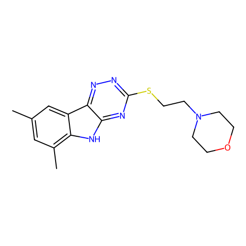 4-(2-((6,8-dimethyl-5H-[1,2,4]triazino[5,6-b]indol-3-yl)thio)ethyl)morpholine structure