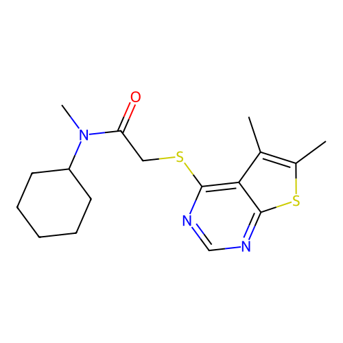 N-cyclohexyl-2-((5,6-dimethylthieno[2,3-d]pyrimidin-4-yl)thio)-N-methylacetamide structure
