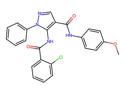 5-[(2-chlorobenzoyl)amino]-N-(4-methoxyphenyl)-1-phenylpyrazole-4-carboxamide structure