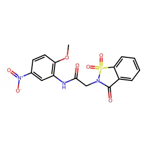 N-(2-methoxy-5-nitrophenyl)-2-(1,1,3-trioxo-1,2-benzothiazol-2-yl)acetamide structure