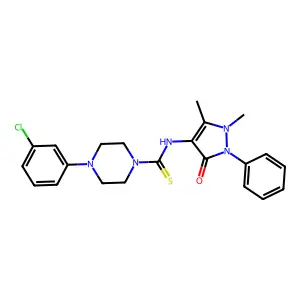 4-(3-chlorophenyl)-N-(1,5-dimethyl-3-oxo-2-phenyl-2,3-dihydro-1H-pyrazol-4-yl)piperazine-1-carbothioamide structure