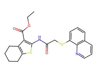 ETHYL 2-[2-(QUINOLIN-8-YLSULFANYL)ACETAMIDO]-4,5,6,7-TETRAHYDRO-1-BENZOTHIOPHENE-3-CARBOXYLATE structure