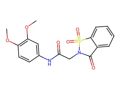 N-(3,4-dimethoxyphenyl)-2-(1,1,3-trioxo-1,2-benzothiazol-2-yl)acetamide structure