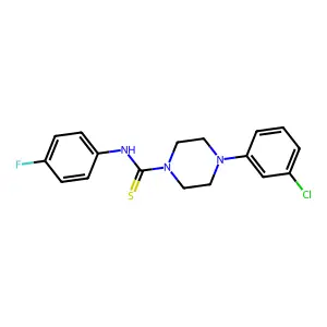 4-(3-chlorophenyl)-N-(4-fluorophenyl)piperazine-1-carbothioamide structure