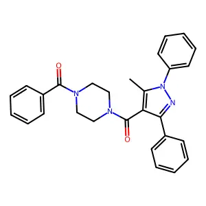 5-Methyl-1,3-diphenylpyrazol-4-yl 4-(phenylcarbonyl)piperazinyl ketone structure