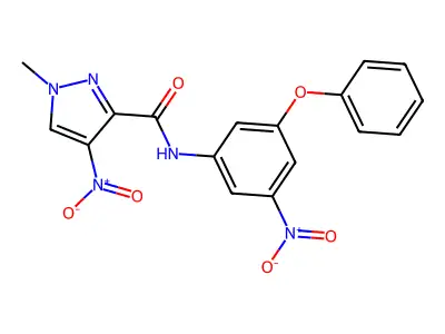 1-methyl-4-nitro-N-(3-nitro-5-phenoxyphenyl)pyrazole-3-carboxamide structure
