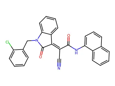 (2E)-2-[1-[(2-Chlorophenyl)methyl]-2-oxoindol-3-ylidene]-2-cyano-N-naphthalen-1-ylacetamide structure