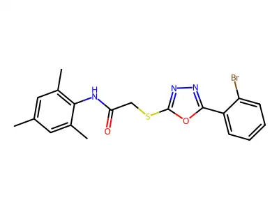 2-((5-(2-Bromophenyl)-1,3,4-oxadiazol-2-yl)thio)-N-mesitylacetamide structure