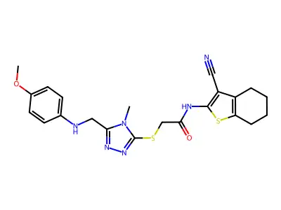 N-(3-cyano-4,5,6,7-tetrahydro-1-benzothien-2-yl)-2-({5-[(4-methoxyanilino)methyl]-4-methyl-4H-1,2,4-triazol-3-yl}sulfanyl)acetamide structure