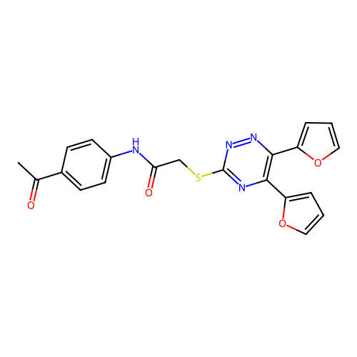 N-(4-acetylphenyl)-2-[[5,6-bis(furan-2-yl)-1,2,4-triazin-3-yl]sulfanyl]acetamide structure