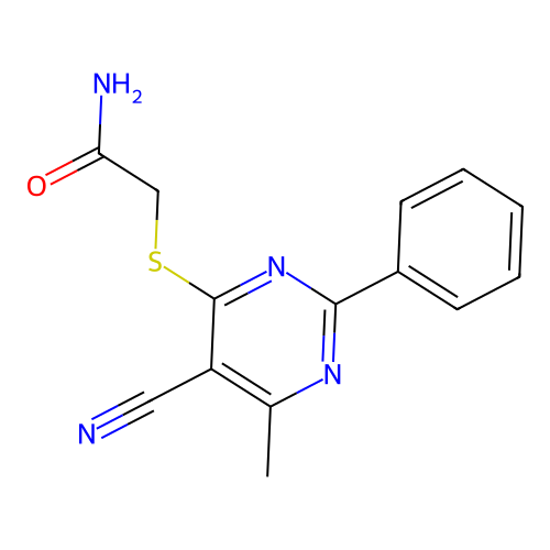 2-[(5-Cyano-6-methyl-2-phenylpyrimidin-4-yl)sulfanyl]acetamide structure