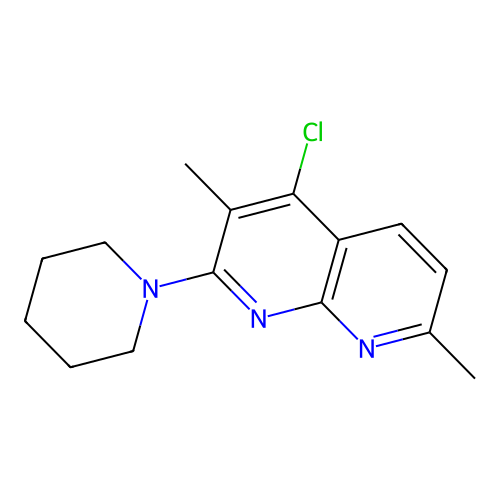 4-Chloro-3,7-dimethyl-2-(1-piperidinyl)[1,8]naphthyridine structure