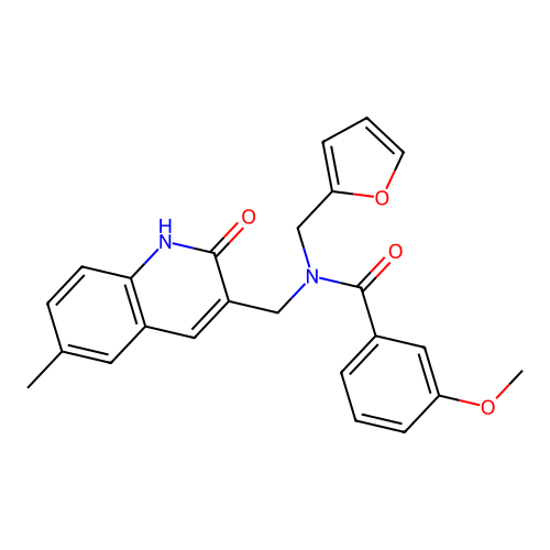 N-(furan-2-ylmethyl)-3-methoxy-N-[(6-methyl-2-oxo-1H-quinolin-3-yl)methyl]benzamide structure