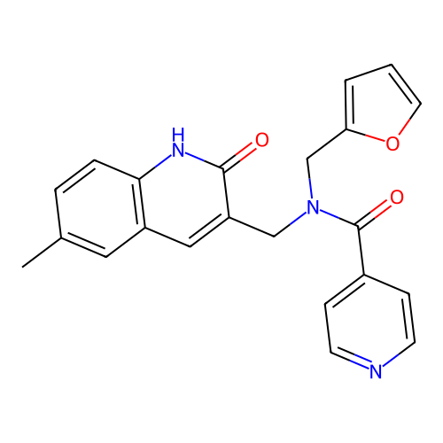 N-(furan-2-ylmethyl)-N-((2-hydroxy-6-methylquinolin-3-yl)methyl)isonicotinamide structure