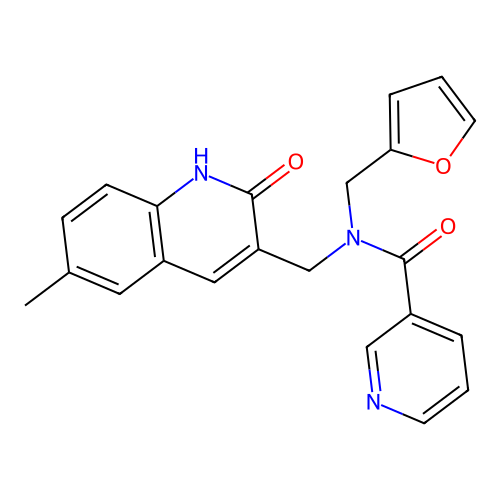 N-(furan-2-ylmethyl)-N-((2-hydroxy-6-methylquinolin-3-yl)methyl)nicotinamide structure