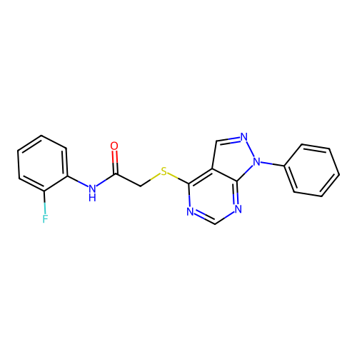 N-(2-fluorophenyl)-2-((1-phenyl-1H-pyrazolo[3,4-d]pyrimidin-4-yl)thio)acetamide structure