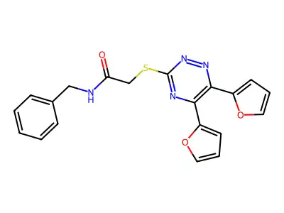 N-benzyl-2-[[5,6-bis(furan-2-yl)-1,2,4-triazin-3-yl]sulfanyl]acetamide structure