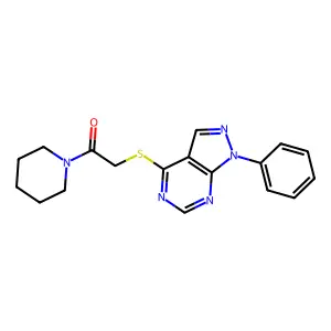 2-(1-Phenylpyrazolo[3,4-d]pyrimidin-4-yl)sulfanyl-1-piperidin-1-ylethanone structure