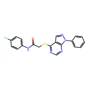 N-(4-fluorophenyl)-2-((1-phenyl-1H-pyrazolo[3,4-d]pyrimidin-4-yl)thio)acetamide structure
