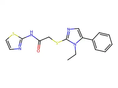 2-((1-ethyl-5-phenyl-1H-imidazol-2-yl)thio)-N-(thiazol-2-yl)acetamide structure