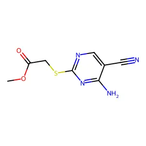 (4-Amino-5-cyano-pyrimidin-2-ylsulfanyl)-acetic acid methyl ester structure