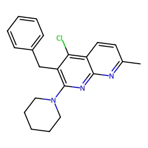 3-Benzyl-4-chloro-7-methyl-2-(1-piperidinyl)[1,8]naphthyridine structure