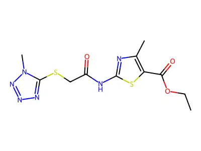 Ethyl 4-methyl-2-[[2-(1-methyltetrazol-5-yl)sulfanylacetyl]amino]-1,3-thiazole-5-carboxylate structure