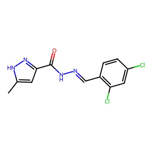 N-[(2,4-dichlorophenyl)methylideneamino]-5-methyl-1H-pyrazole-3-carboxamide structure