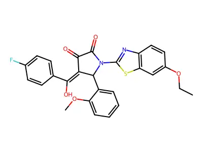 1-(6-ethoxy-1,3-benzothiazol-2-yl)-4-[(4-fluorophenyl)(hydroxy)methylidene]-5-(2-methoxyphenyl)pyrrolidine-2,3-dione structure