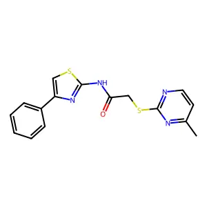 2-[(4-methylpyrimidin-2-yl)sulfanyl]-N-(4-phenyl-1,3-thiazol-2-yl)acetamide structure