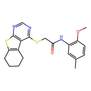 N-(2-methoxy-5-methylphenyl)-2-(5,6,7,8-tetrahydro[1]benzothieno[2,3-d]pyrimidin-4-ylsulfanyl)acetamide structure