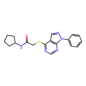 N-cyclopentyl-2-({1-phenyl-1H-pyrazolo[3,4-d]pyrimidin-4-yl}sulfanyl)acetamide structure
