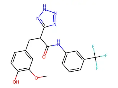 3-(4-hydroxy-3-methoxyphenyl)-2-(2H-tetrazol-5-yl)-N-[3-(trifluoromethyl)phenyl]propanamide structure