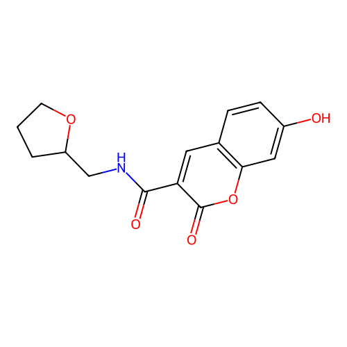 7-hydroxy-2-oxo-N-(tetrahydrofuran-2-ylmethyl)-2H-chromene-3-carboxamide structure