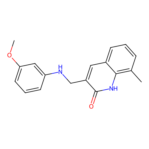 3-{[(3-methoxyphenyl)amino]methyl}-8-methylquinolin-2(1H)-one structure