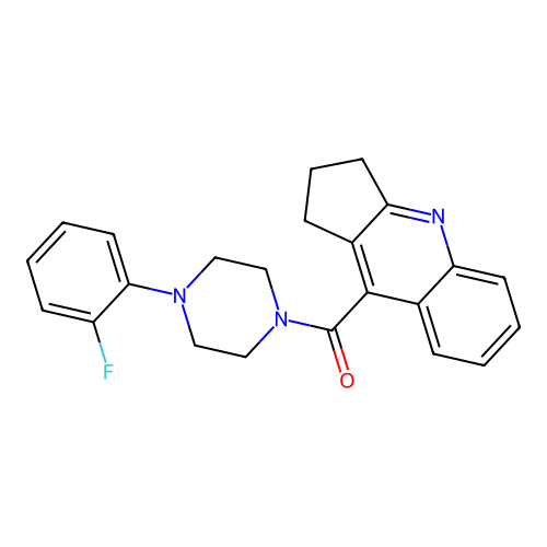 (2,3-dihydro-1H-cyclopenta[b]quinolin-9-yl)(4-(2-fluorophenyl)piperazin-1-yl)methanone structure