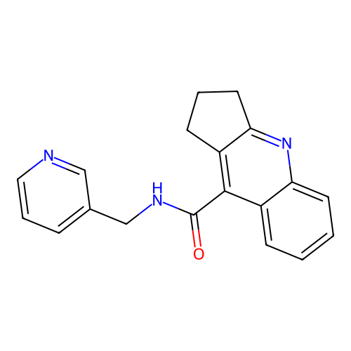 N-(pyridin-3-ylmethyl)-2,3-dihydro-1H-cyclopenta[b]quinoline-9-carboxamide structure