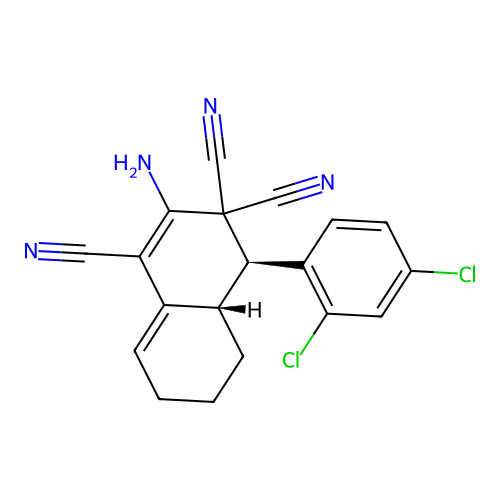 (4S,4aS)-2-amino-4-(2,4-dichlorophenyl)-4a,5,6,7-tetrahydro-4H-naphthalene-1,3,3-tricarbonitrile structure