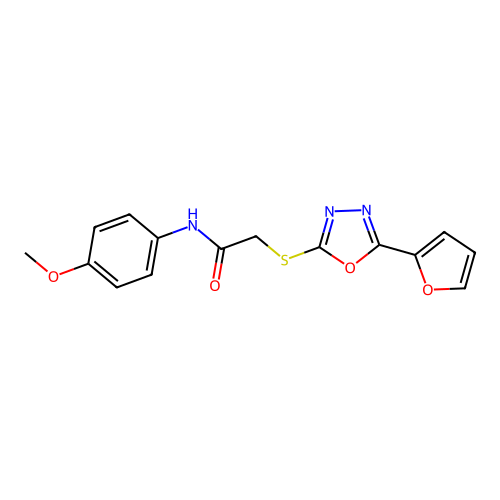 2-((5-(furan-2-yl)-1,3,4-oxadiazol-2-yl)thio)-N-(4-methoxyphenyl)acetamide structure