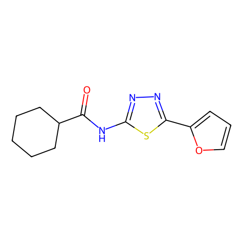 N-(5-(furan-2-yl)-1,3,4-thiadiazol-2-yl)cyclohexanecarboxamide structure