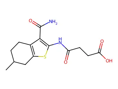 4-{[3-(aminocarbonyl)-6-methyl-4,5,6,7-tetrahydro-1-benzothien-2-yl]amino}-4-oxobutanoic acid structure