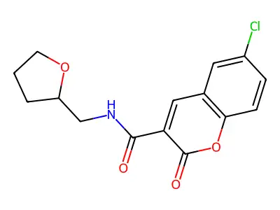 6-chloro-2-oxo-N-(tetrahydrofuran-2-ylmethyl)-2H-chromene-3-carboxamide structure
