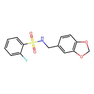 N-(1,3-benzodioxol-5-ylmethyl)-2-fluorobenzenesulfonamide structure